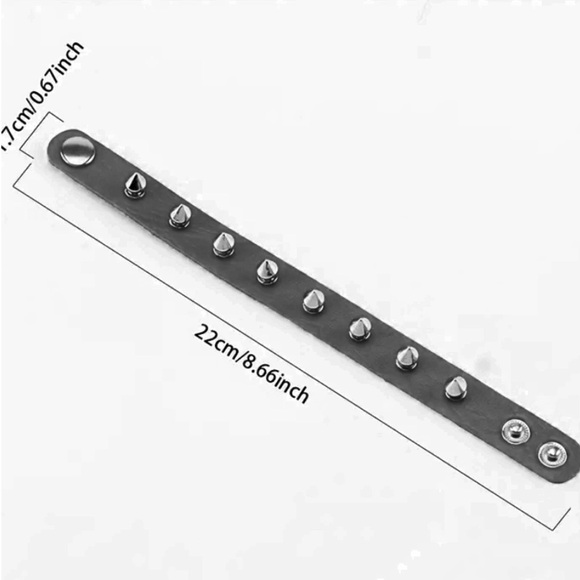 Punk Black Spiked Faux Leather Bracelet Goth Rock Studded Cuff - Picture 2 of 3